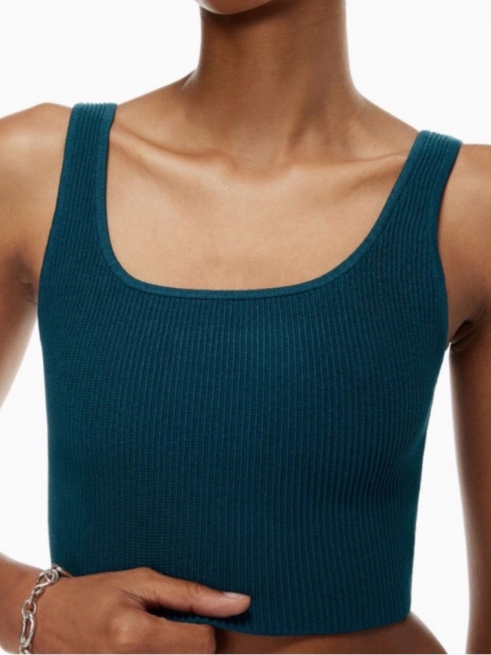 Aritzia Babaton Sculpt Knit Square Neck Crop Tank in Dark Teal